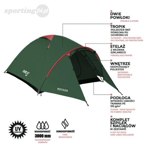 NC6013 ZIELONO-CZERWONY NAMIOT KEMPINGOWY ROCKER NILS CAMP NC6013 ZIELONO-CZERWONY NAMIOT KEMPINGOWY ROCKER NILS CAMP