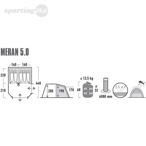 Namiot High Peak Meran 5 szaro-zielony 11808 High Peak Namiot High Peak Meran 5 szaro-zielony 11808 High Peak