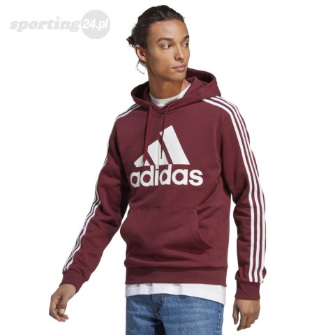 Bluza męska adidas Essentials Fleece 3-Stripes Logo Hoodie bordowa H47057 Adidas Bluza męska adidas Essentials Fleece 3-Stripes Logo Hoodie bordowa H47057 Adidas