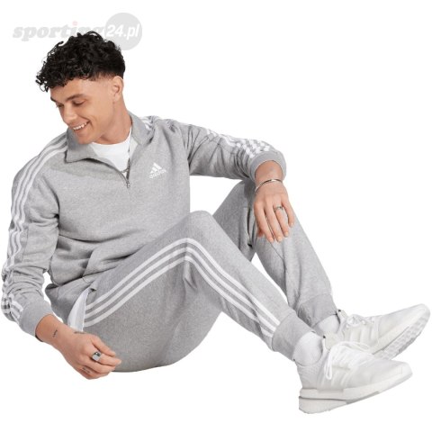 Spodnie męskie adidas Essentials Fleece 3-Stripes Tapered Cuff szare IJ6494 Adidas Spodnie męskie adidas Essentials Fleece 3-Stripes Tapered Cuff szare IJ6494 Adidas
