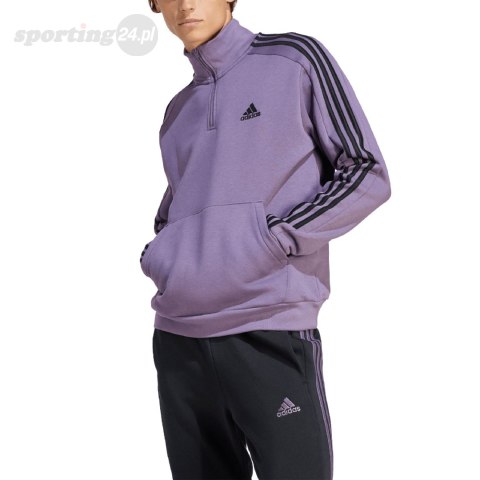 Bluza męska adidas Essentials Fleece 3-Stripes 1/4-Zip fioletowa IJ8912 Adidas Bluza męska adidas Essentials Fleece 3-Stripes 1/4-Zip fioletowa IJ8912 Adidas