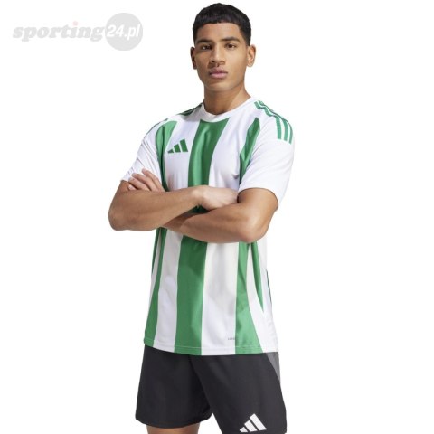 Koszulka męska adidas Striped 24 Jersey biało-zielona IW2148 Adidas teamwear Koszulka męska adidas Striped 24 Jersey biało-zielona IW2148 Adidas teamwear