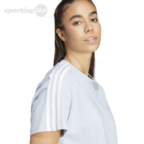 Koszulka damska adidas Essentials 3-Stripes Single Jersey Crop Top błękitna IS1568 Adidas Koszulka damska adidas Essentials 3-Stripes Single Jersey Crop Top błękitna IS1568 Adidas
