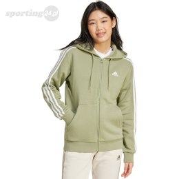 Bluza damska adidas Essentials 3-Stripes Full-Zip Fleece Hoodie oliwkowa JP2352 Adidas